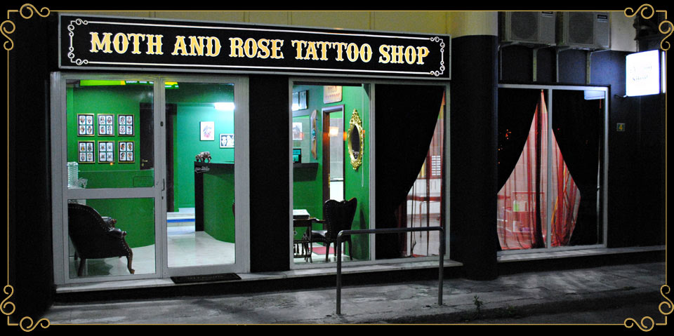Moth and Rose Tattoo Shop